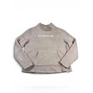 Bebe Logo Sherpa Sweater Pink Cozy Soft Plush Y2K Layering Travel Pullover M